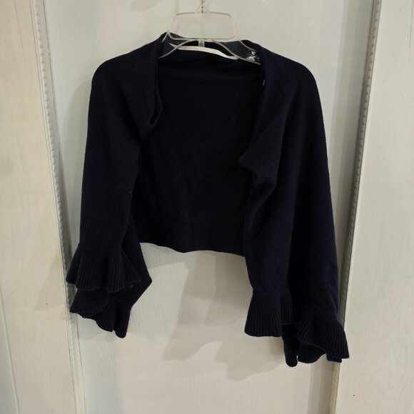 Lilly Pulitzer Tootsie Navy Blue Cotton Cashmere Ruffle Sleeve cardigan One Size - Picture 5 of 11